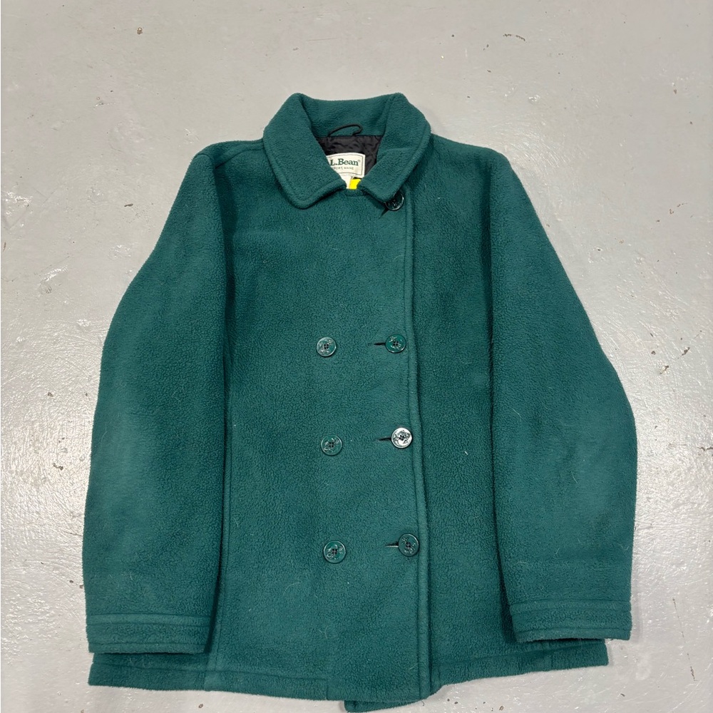 Vintage L.L. Bean Women’s Small Green Pea Coat Anchor Button Jacket
